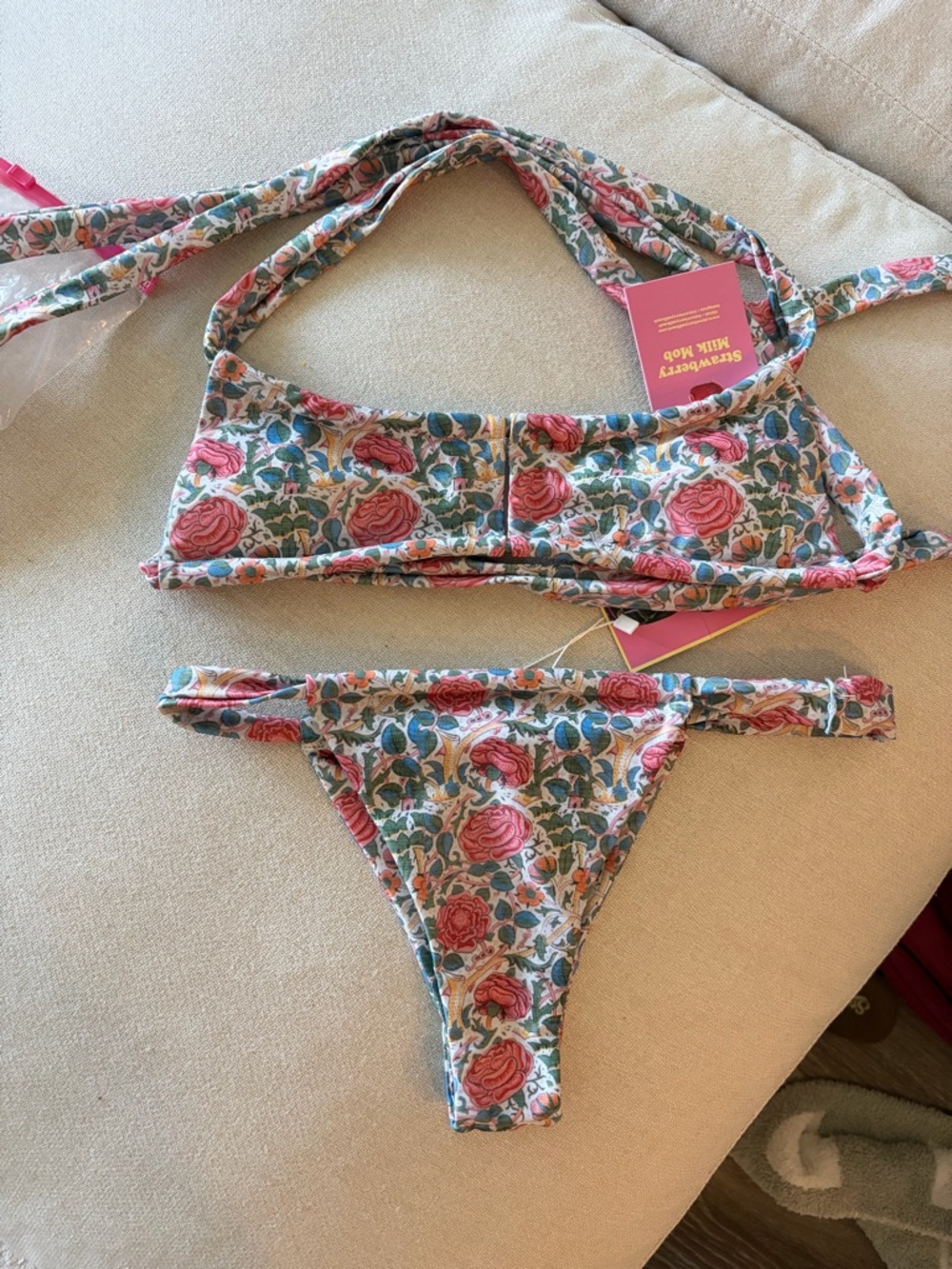 Strawberry Milk Mob Pink and Green Floral Bikini Set